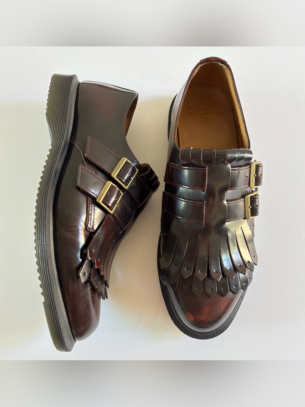 Dr. Martens Ellaria Double Monk Strap Kiltie Loafers Cherry Red Arcadia Size 9